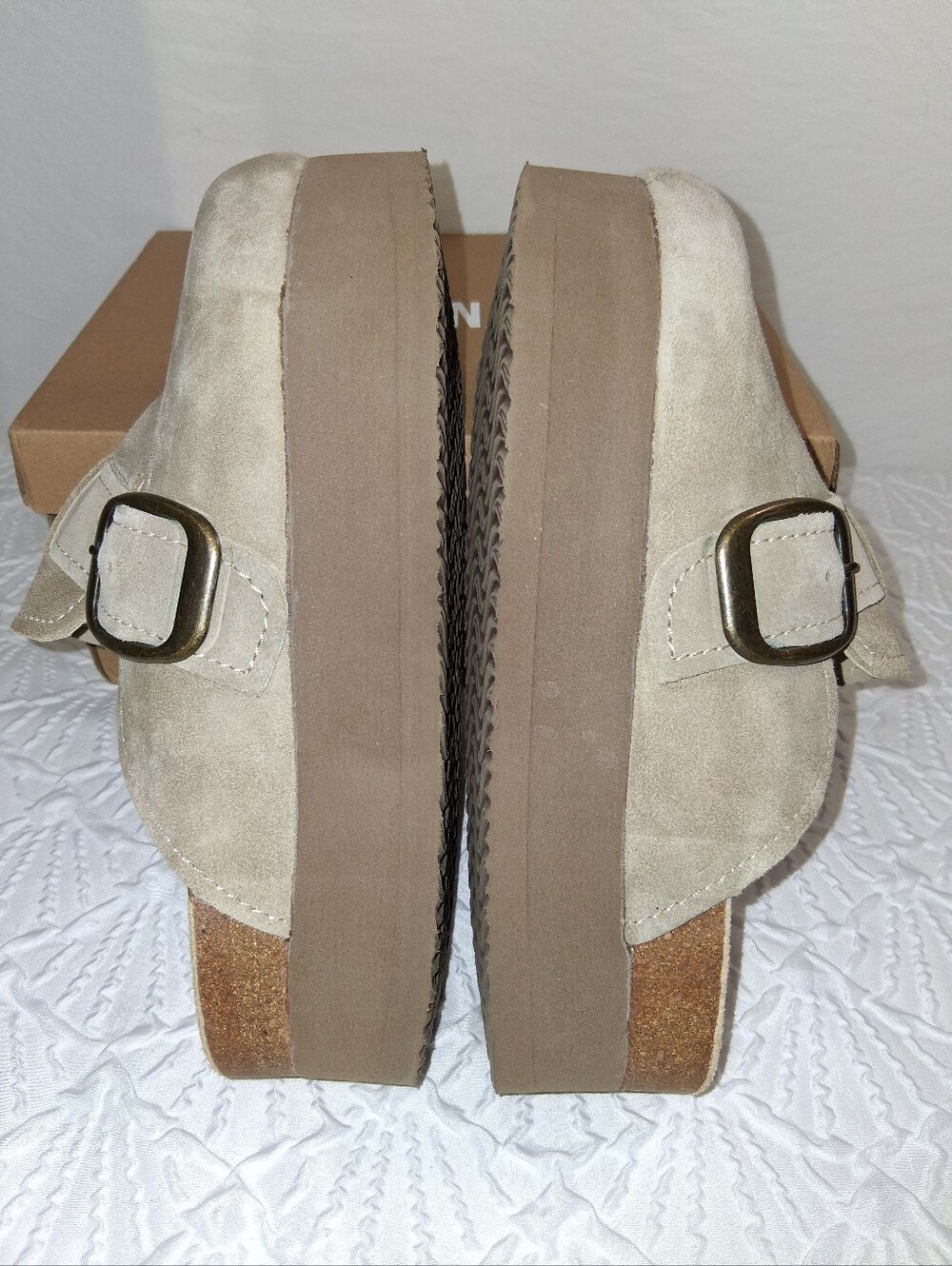 Cushionaire New Platform Suede Mule with Buckle in Taupe - Picture 12 of 17